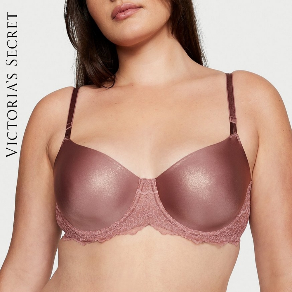 NWT 32C Victoria's Secret Wicked Unlined Smooth Shimmer Balconette Bra Rose Foil